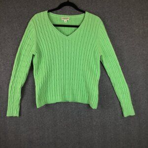 St. John's Bay Classic Cable Knit V-Neck Sweater Sz L Green
